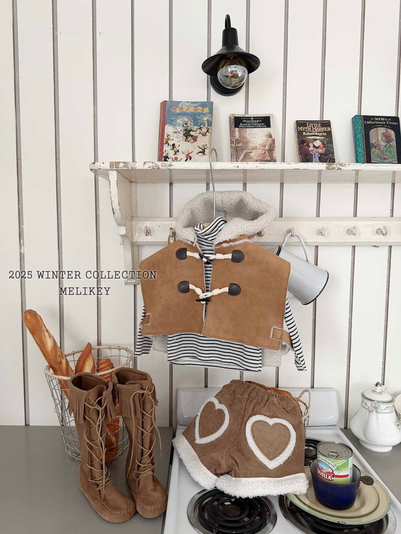 Shearling hooded cape