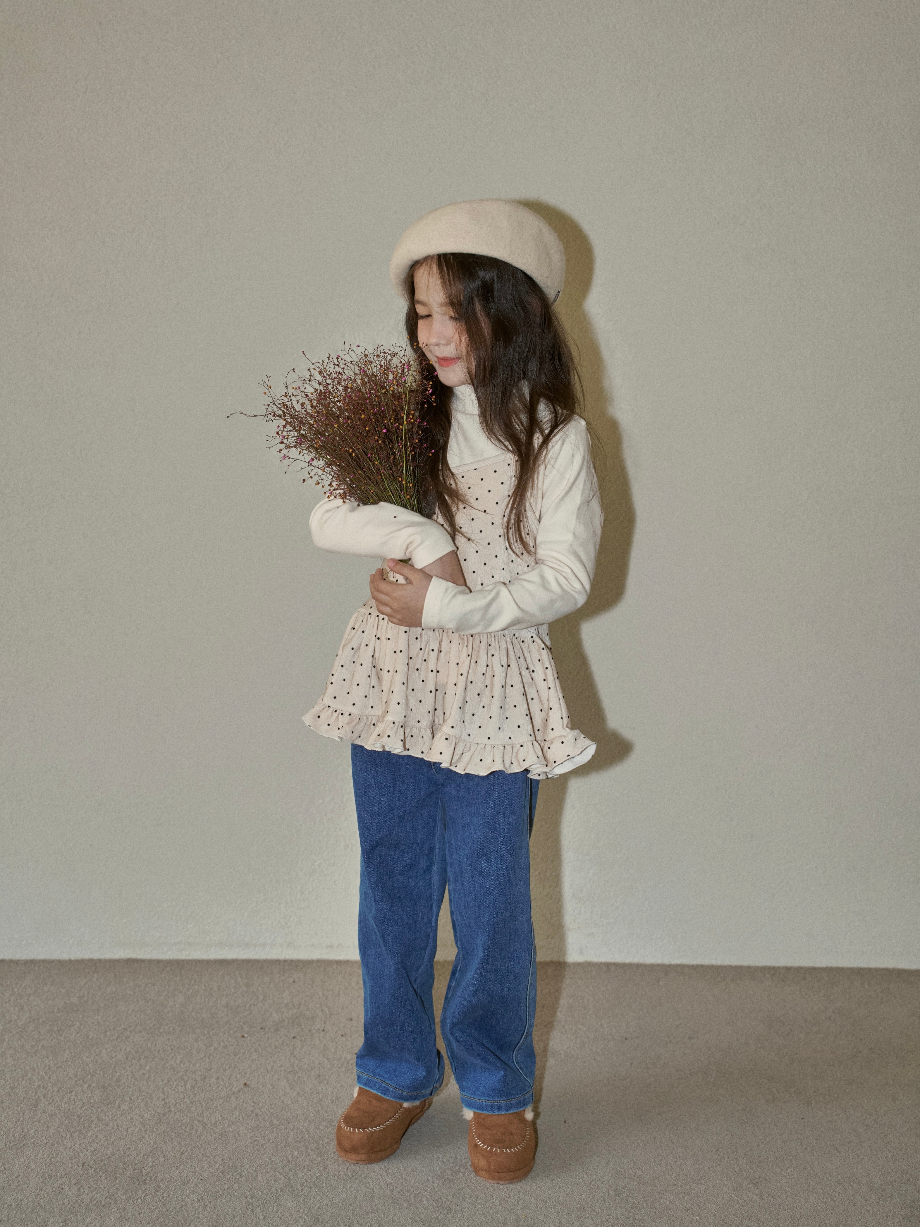 Fleece wide leg denim pants