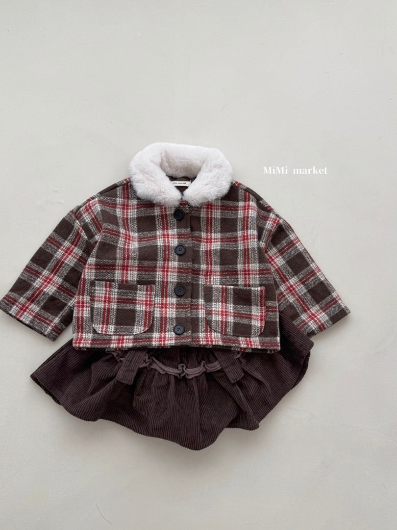 Check collar winter coat