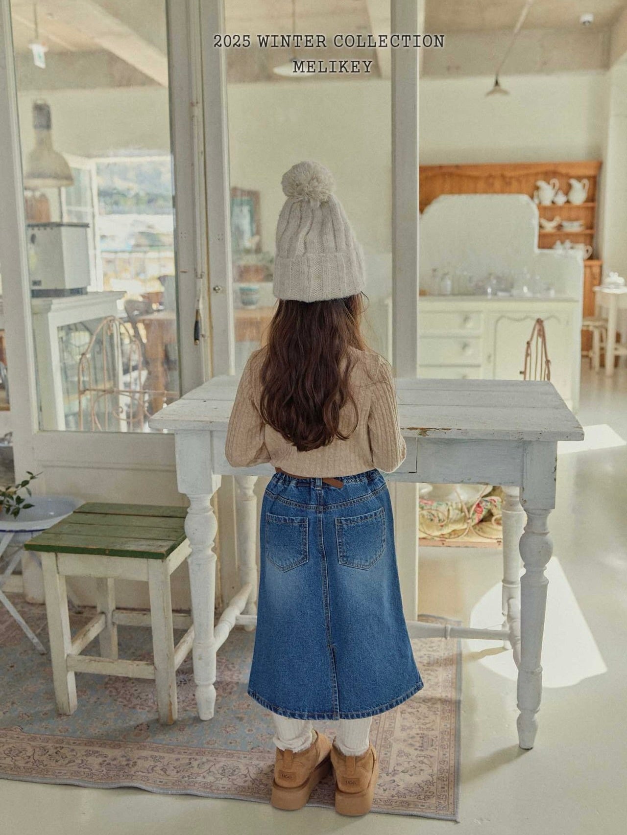 A-line long denim skirt