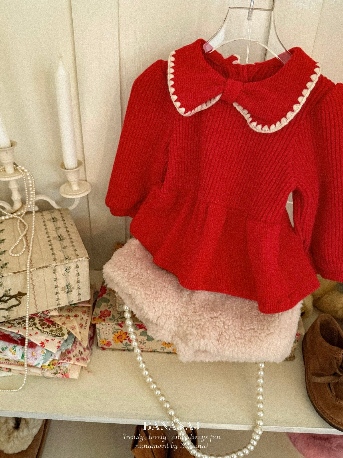 Ribbon waffle collar T