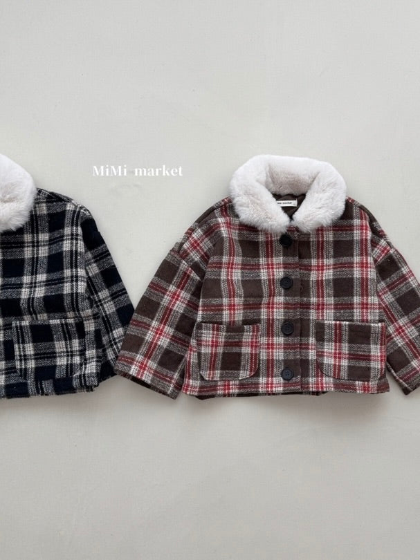 Check collar winter coat