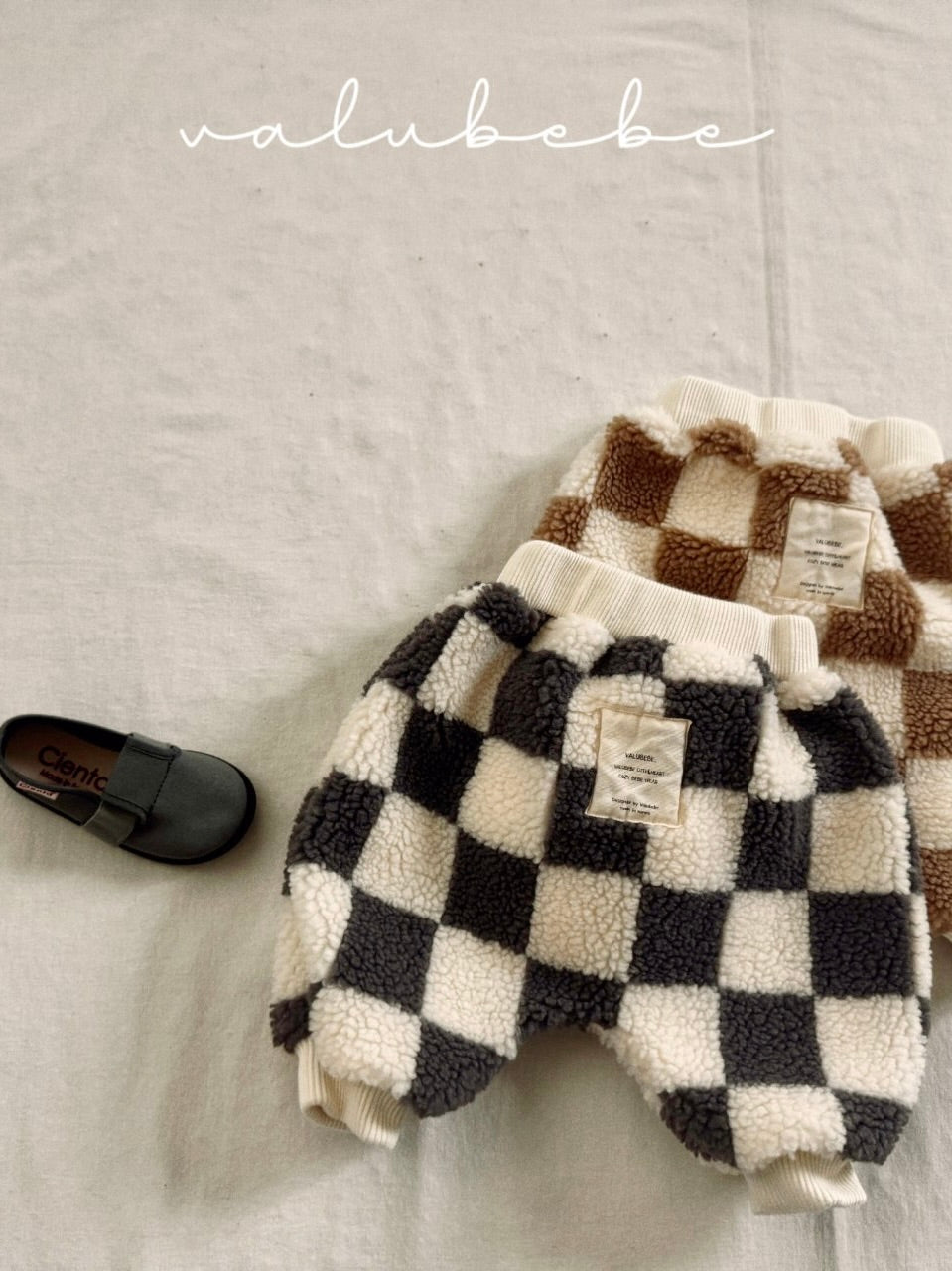 Big check fluffy jogger pants (baby)