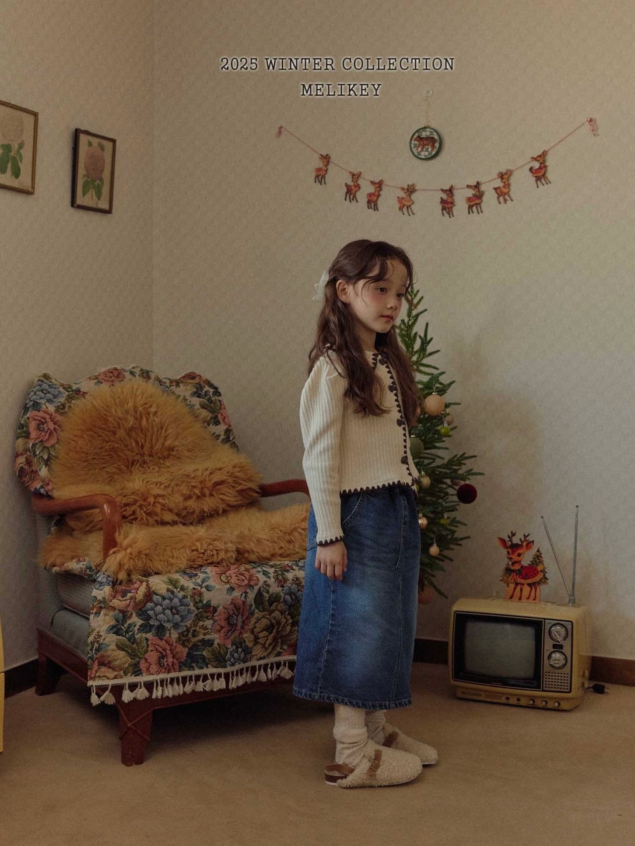 A-line long denim skirt