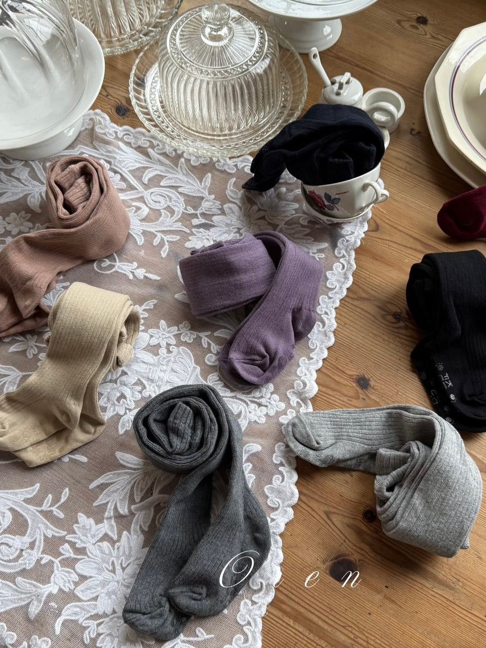 Velour ribbed tights