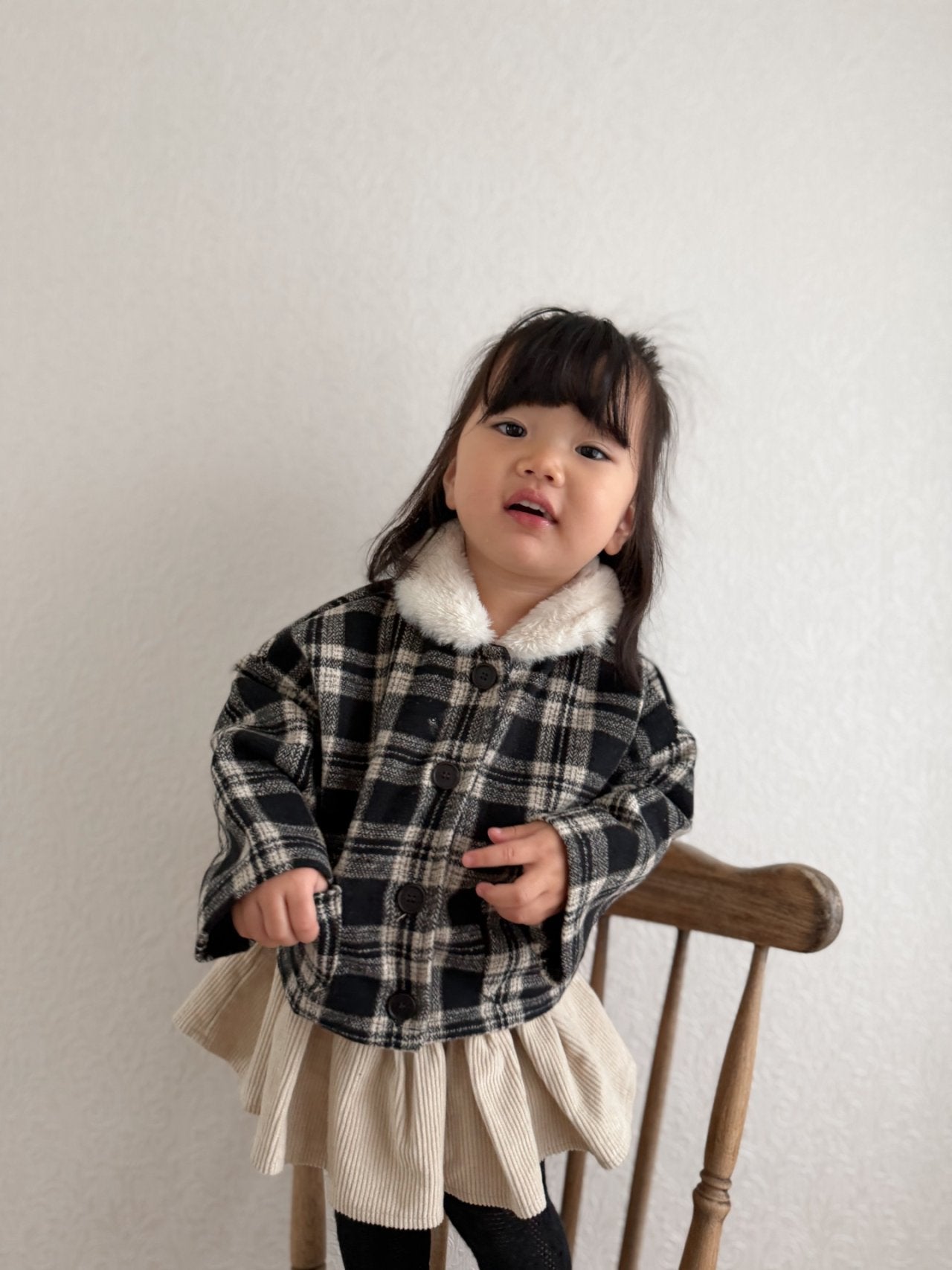 Check collar winter coat