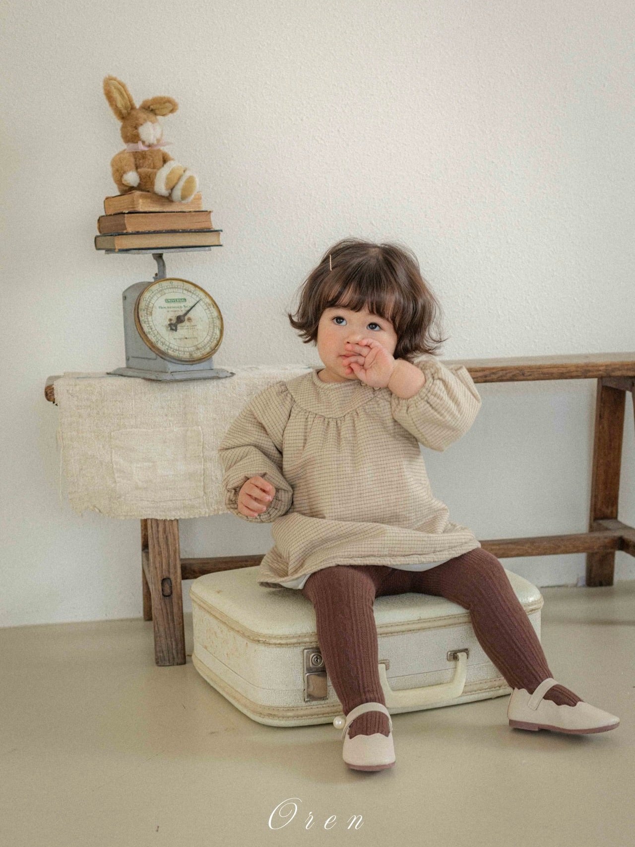 Baguette check padded one piece