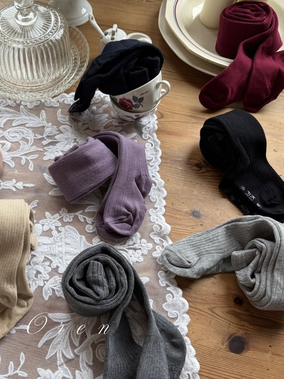 Velour ribbed tights