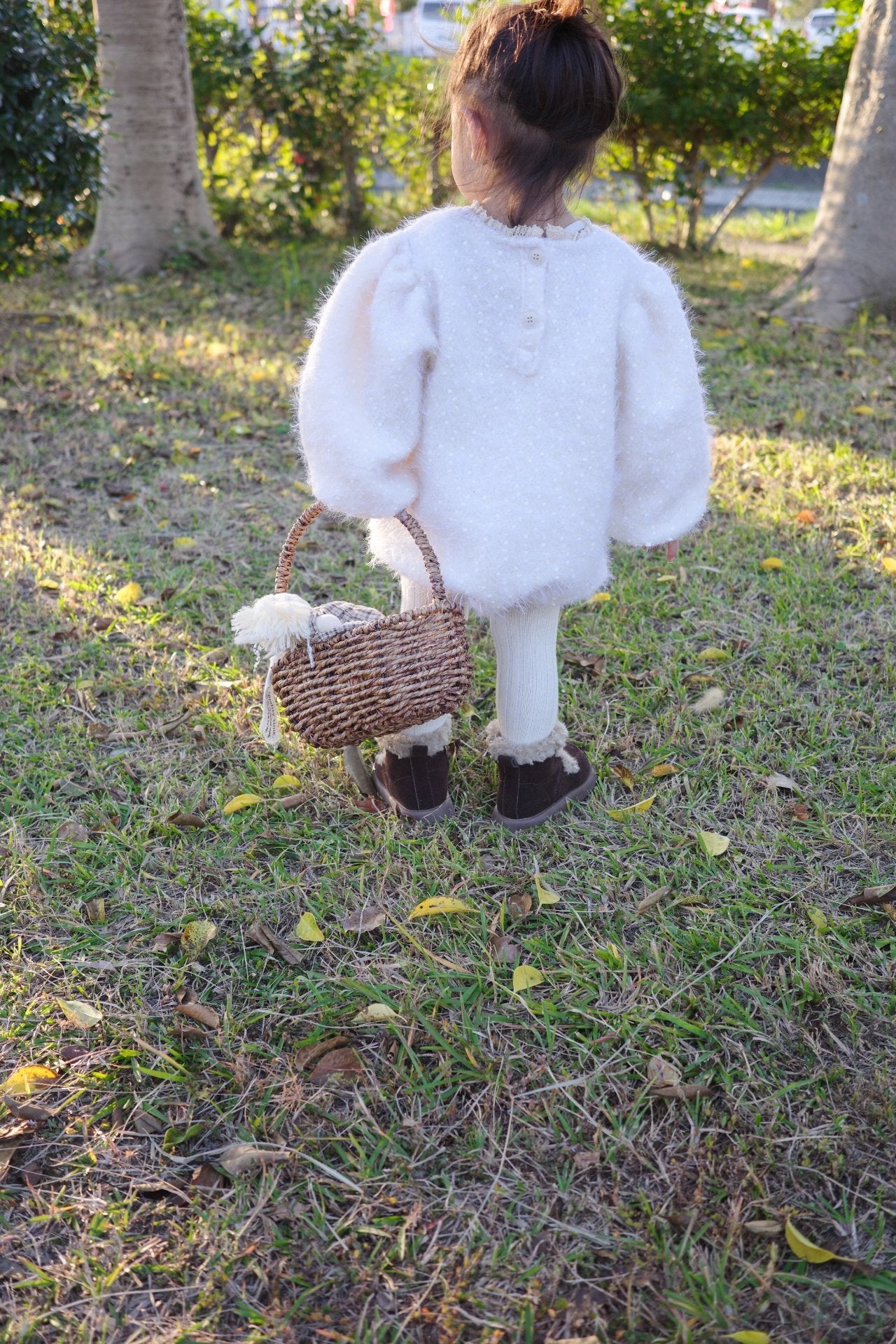 Puff sleeve wool rompers