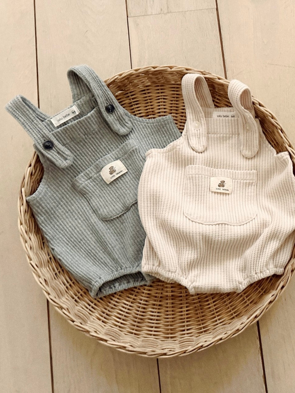 Waffle overall rompers