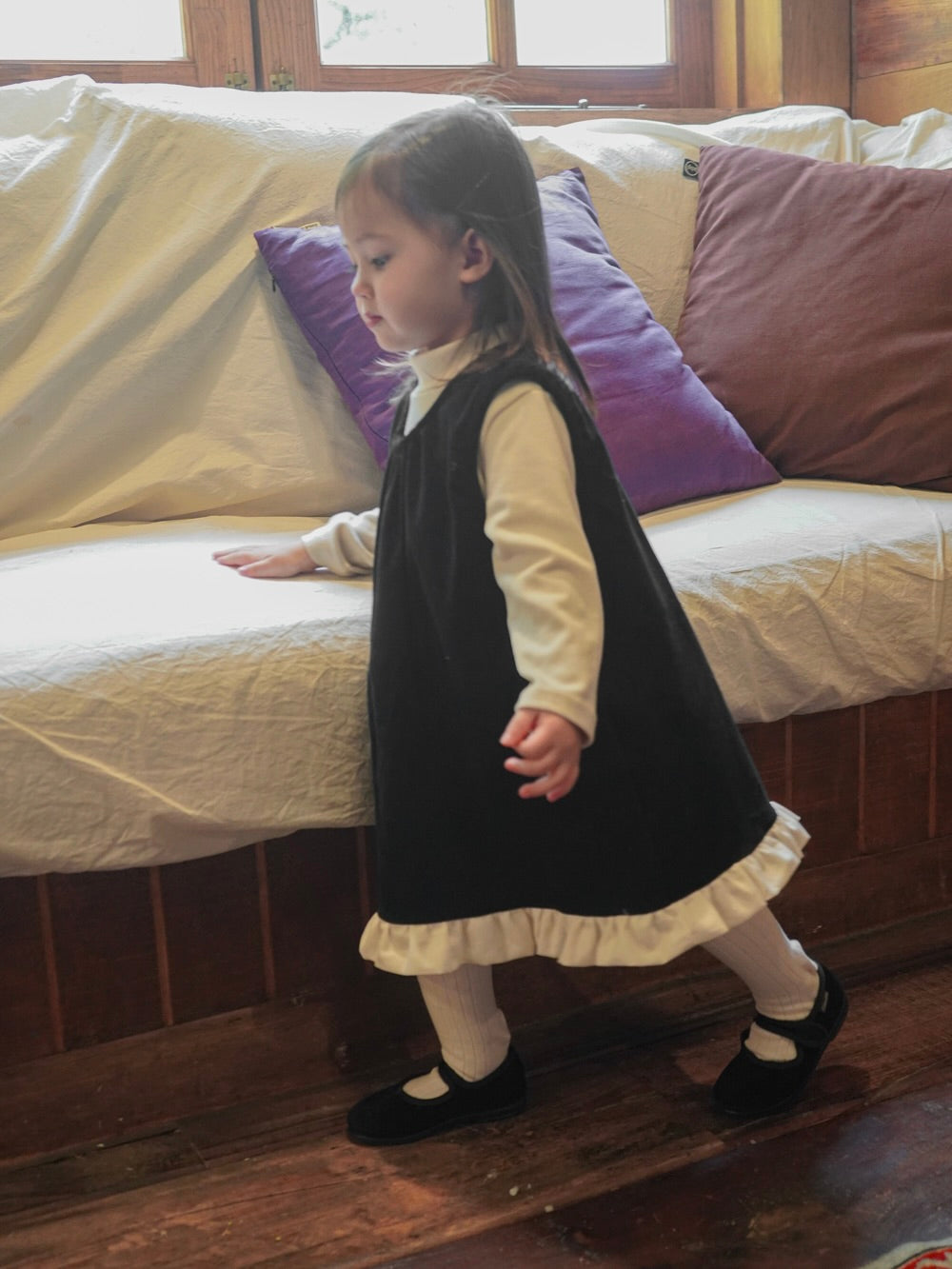 Corduroy frill one piece