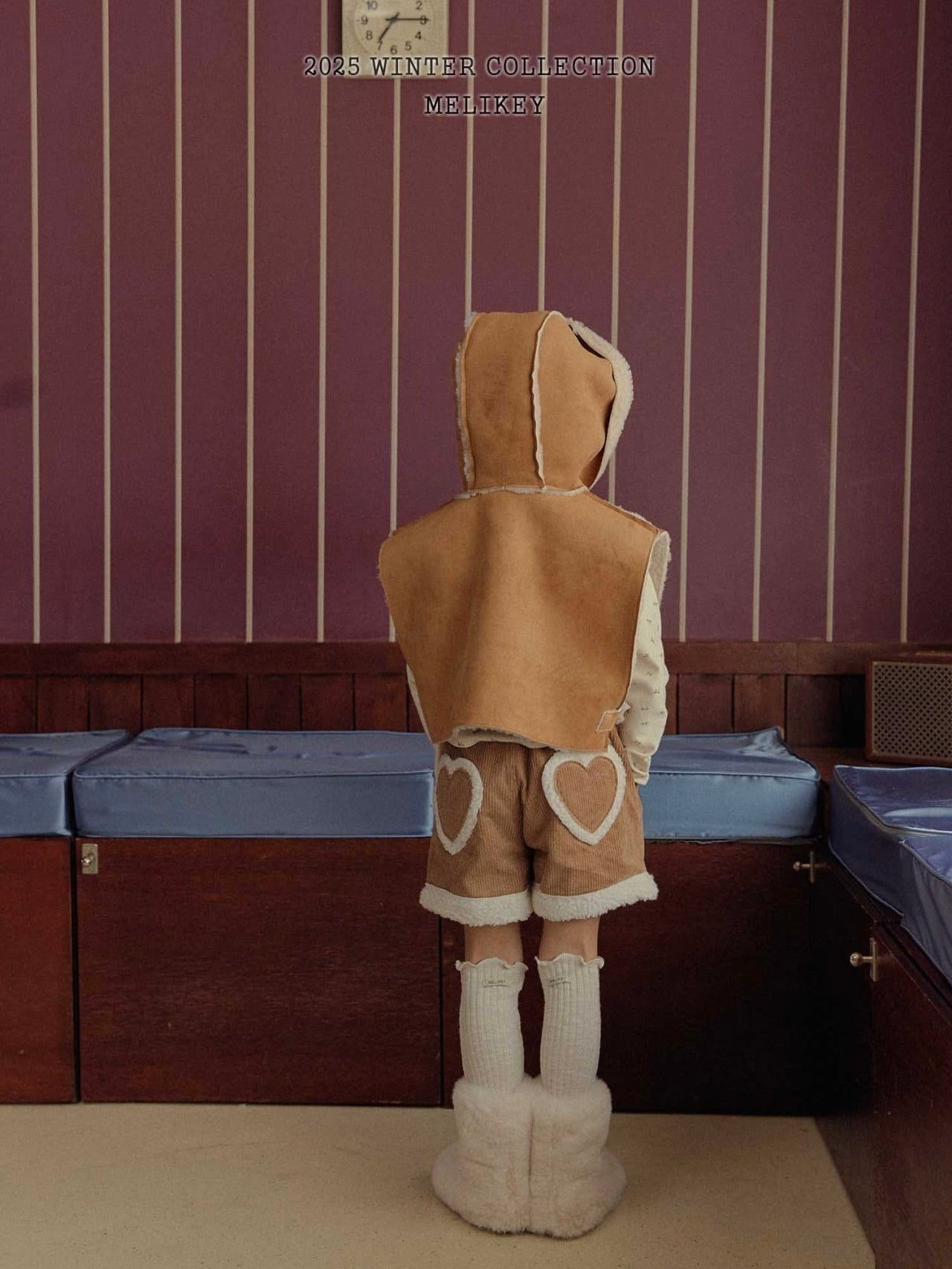 Shearling hooded cape