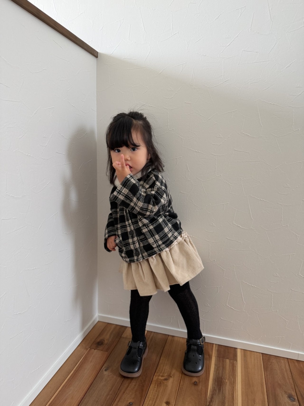 Check collar winter coat