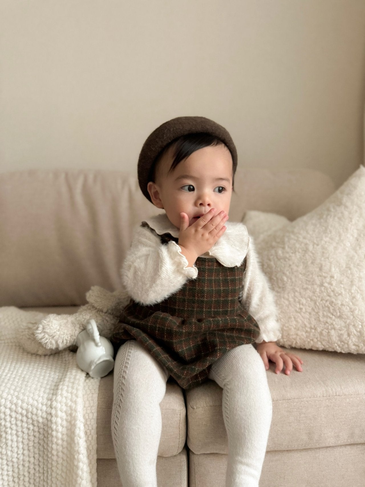 Ollie check suspender rompers