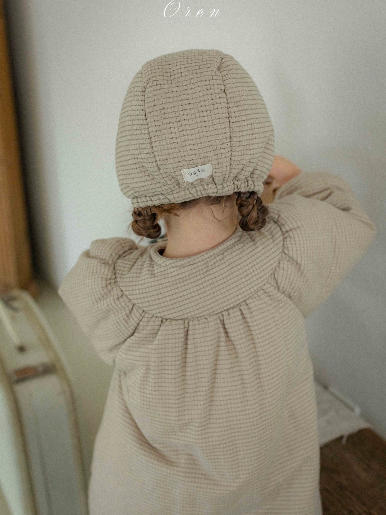 Baguette check padded bonnet (baby and kids)