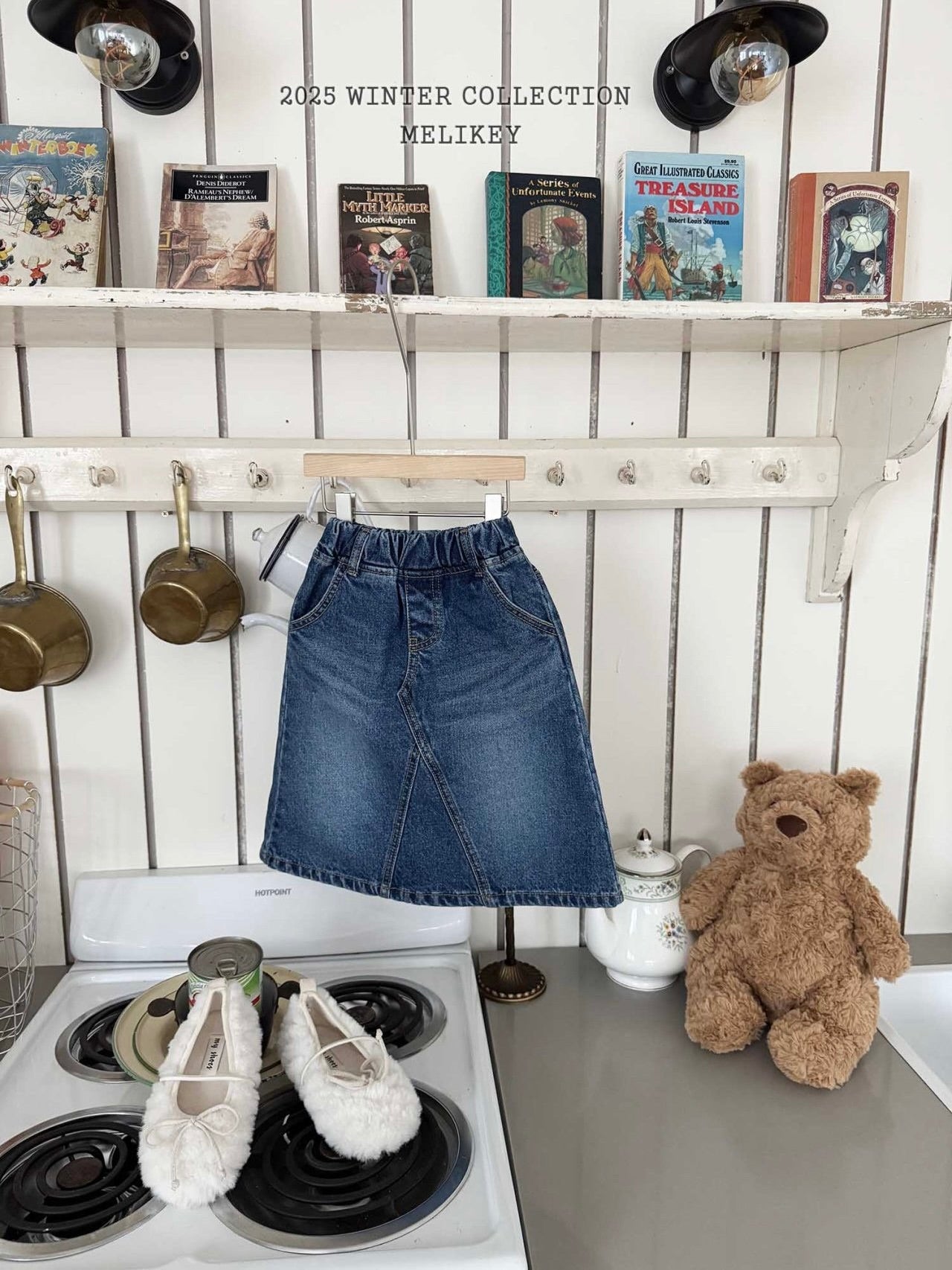 A-line long denim skirt