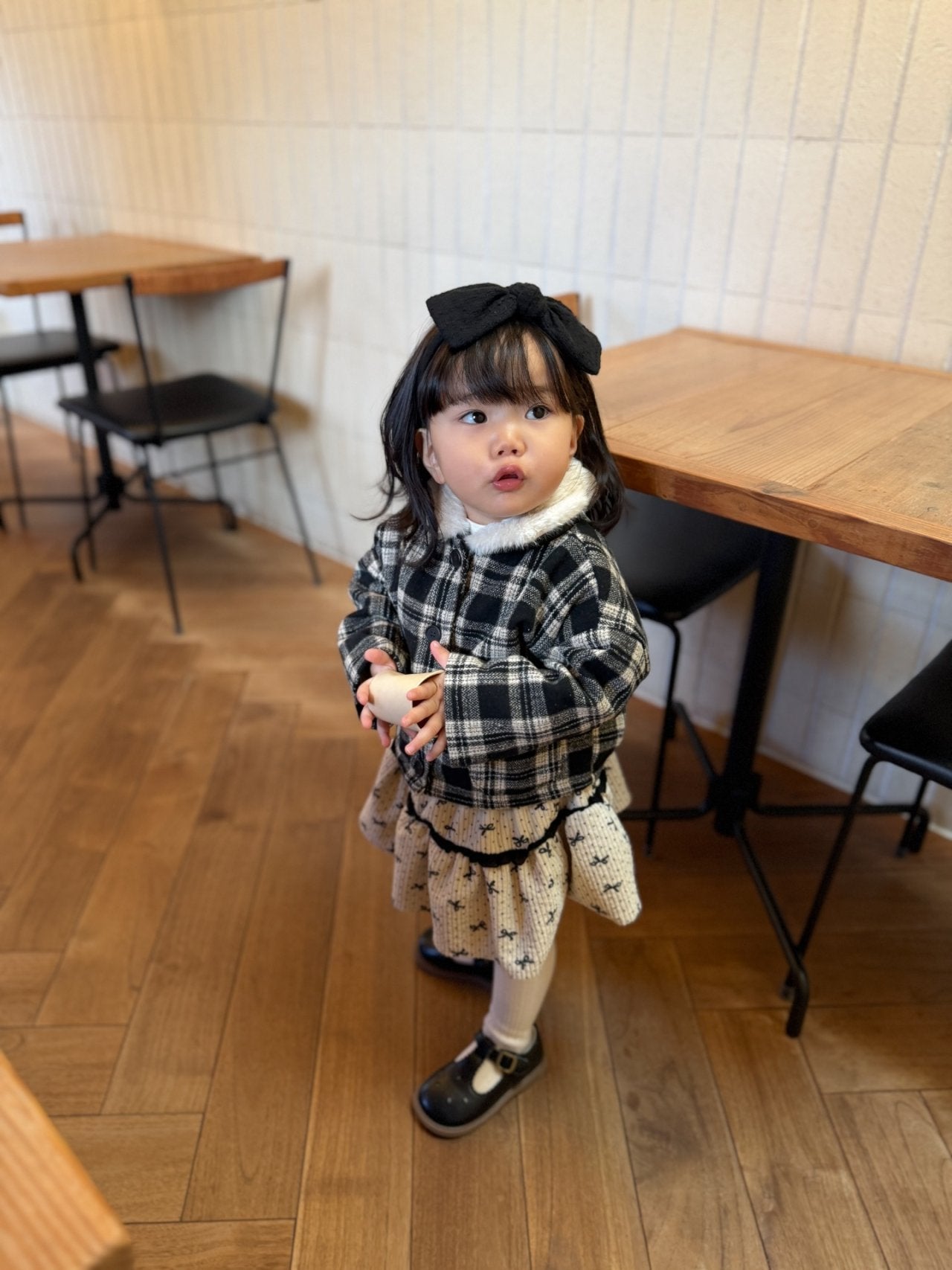 Check collar winter coat