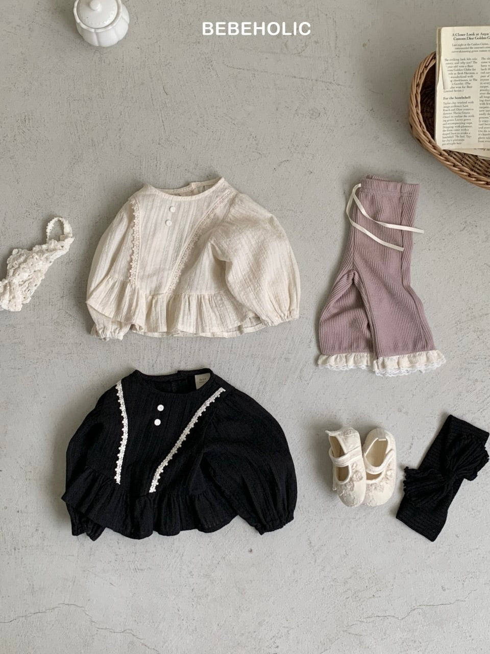 Lace frill peplum blouse