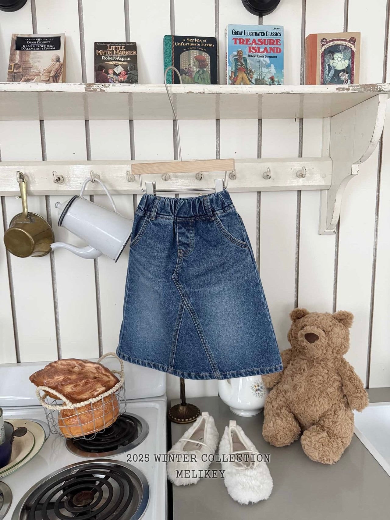 A-line long denim skirt