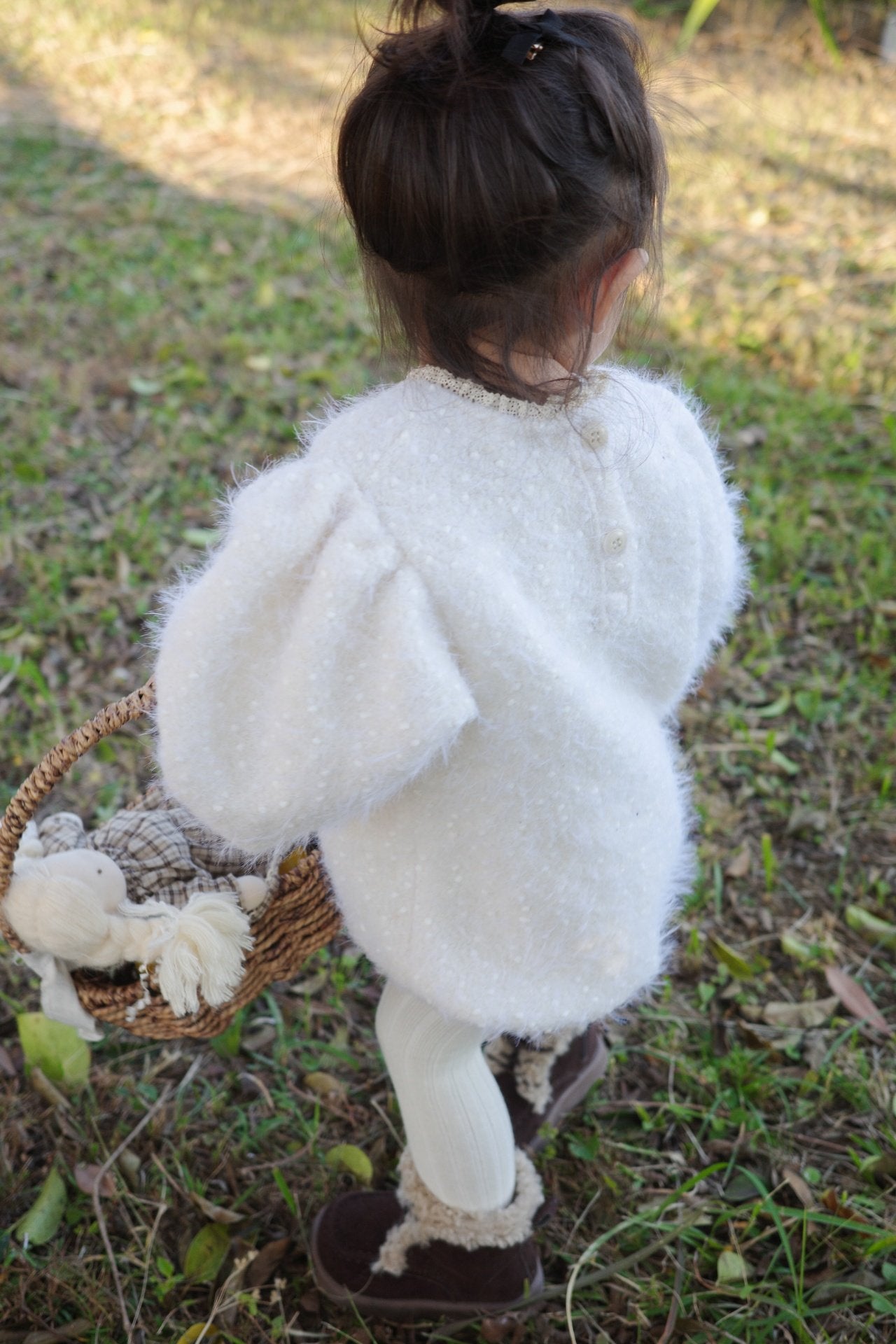 Puff sleeve wool rompers