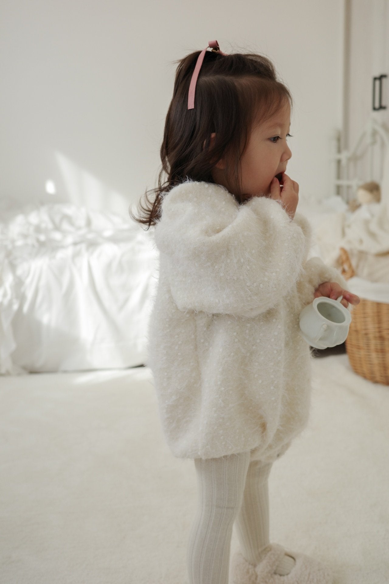 Puff sleeve wool rompers