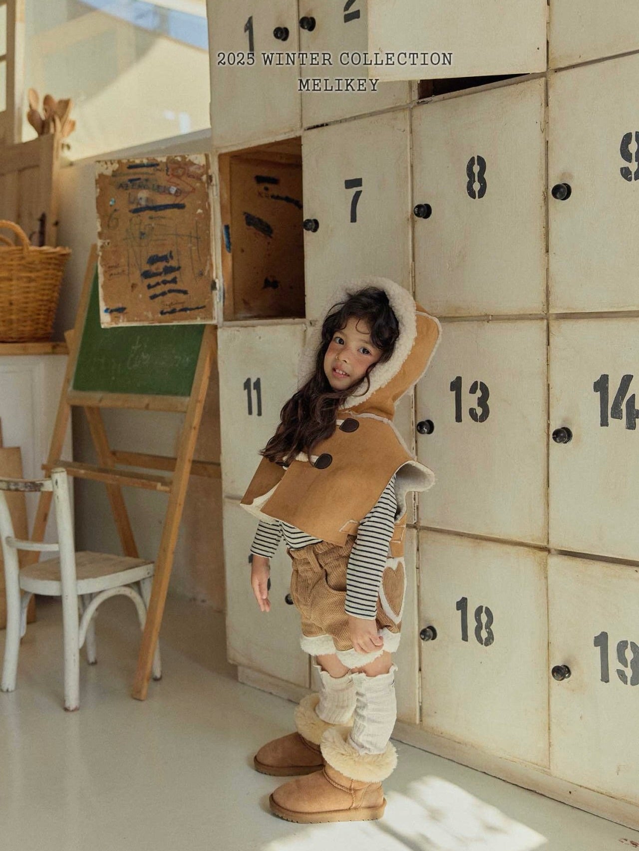 Shearling hooded cape