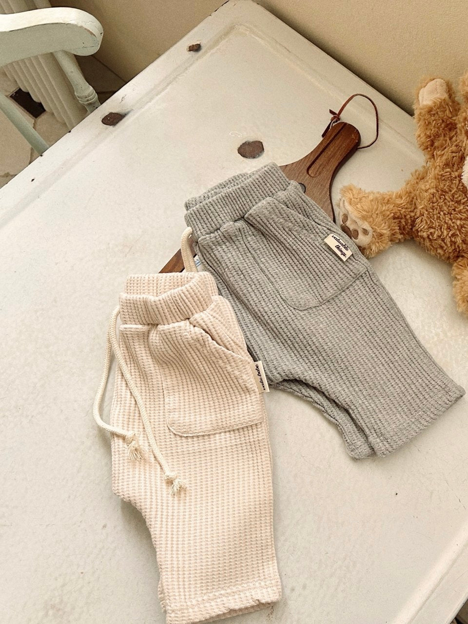 Wide waffle baggy pants