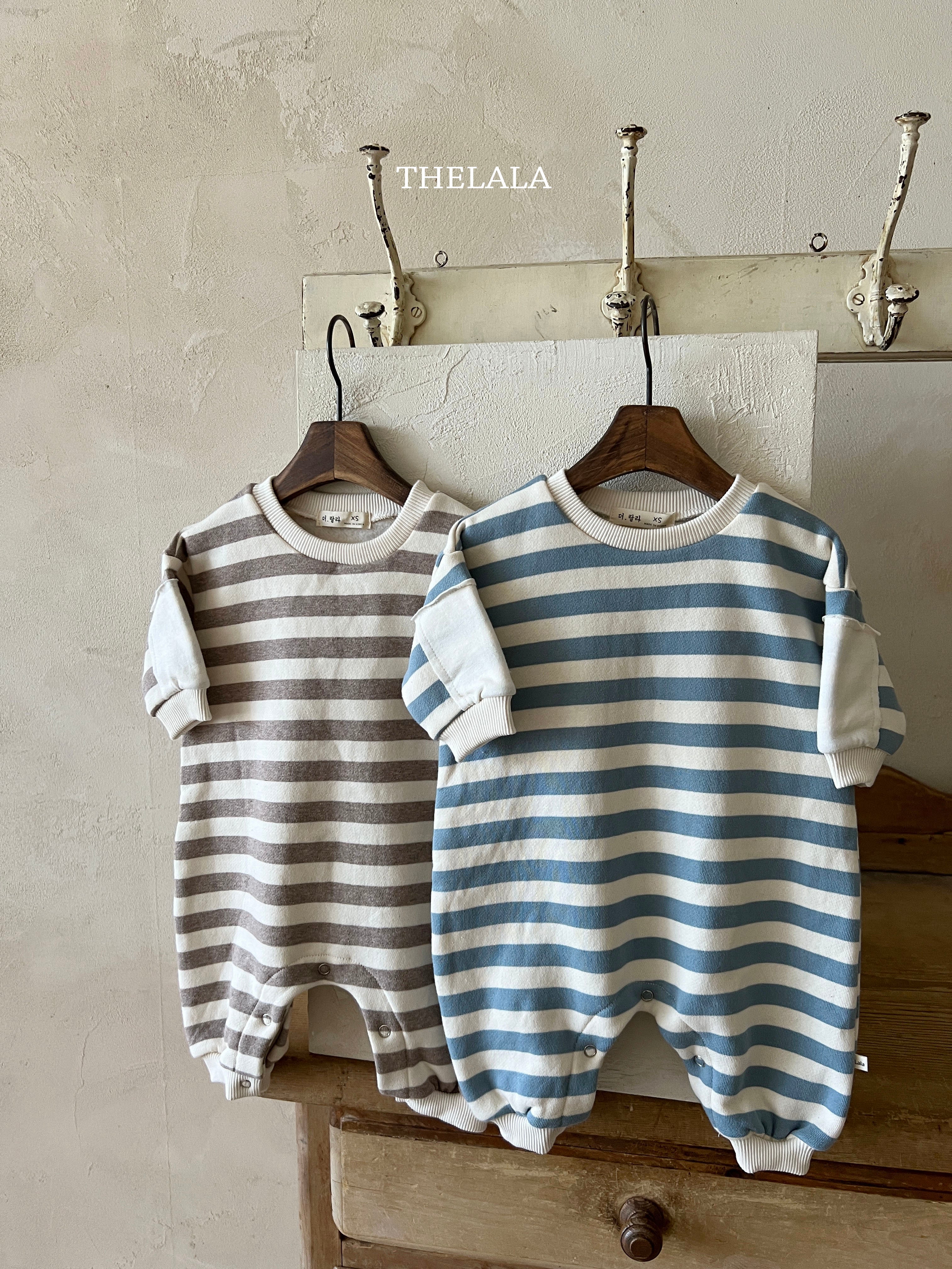 Natural stripe rompers