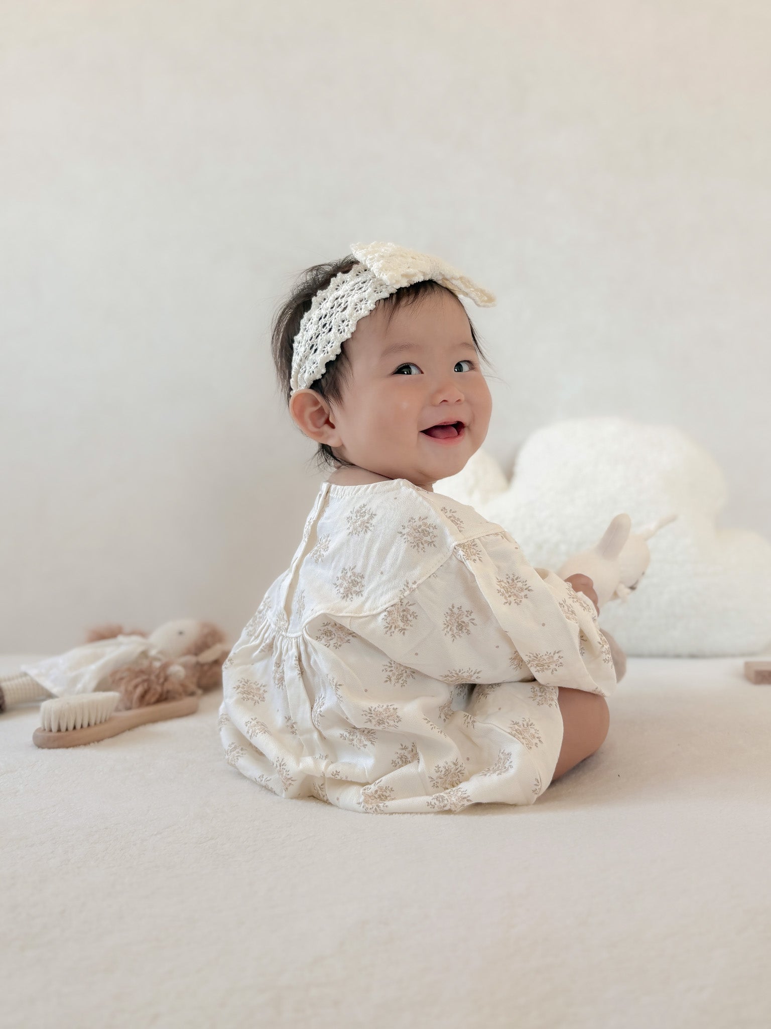 Shirring flower rompers