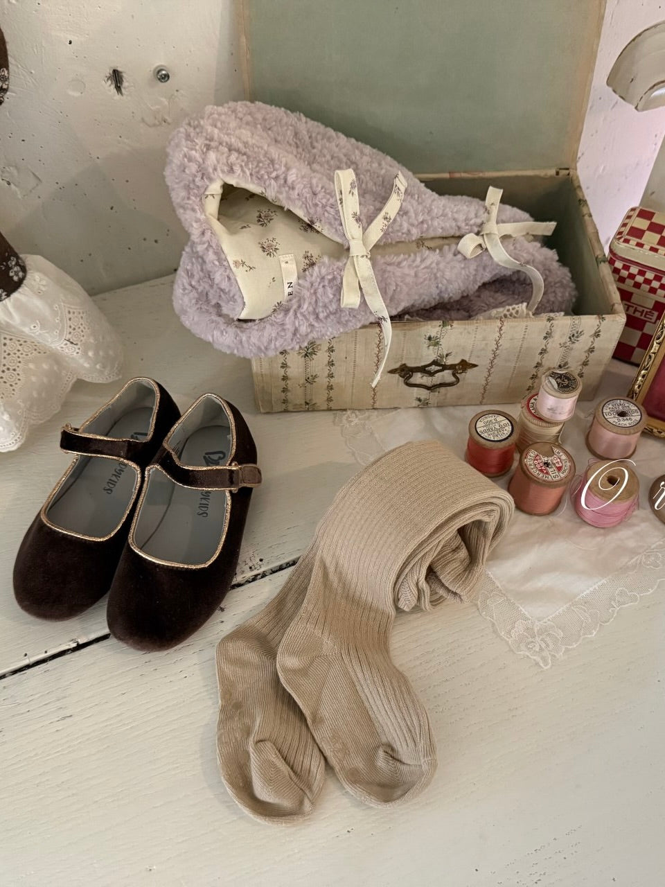 Velour ribbed tights