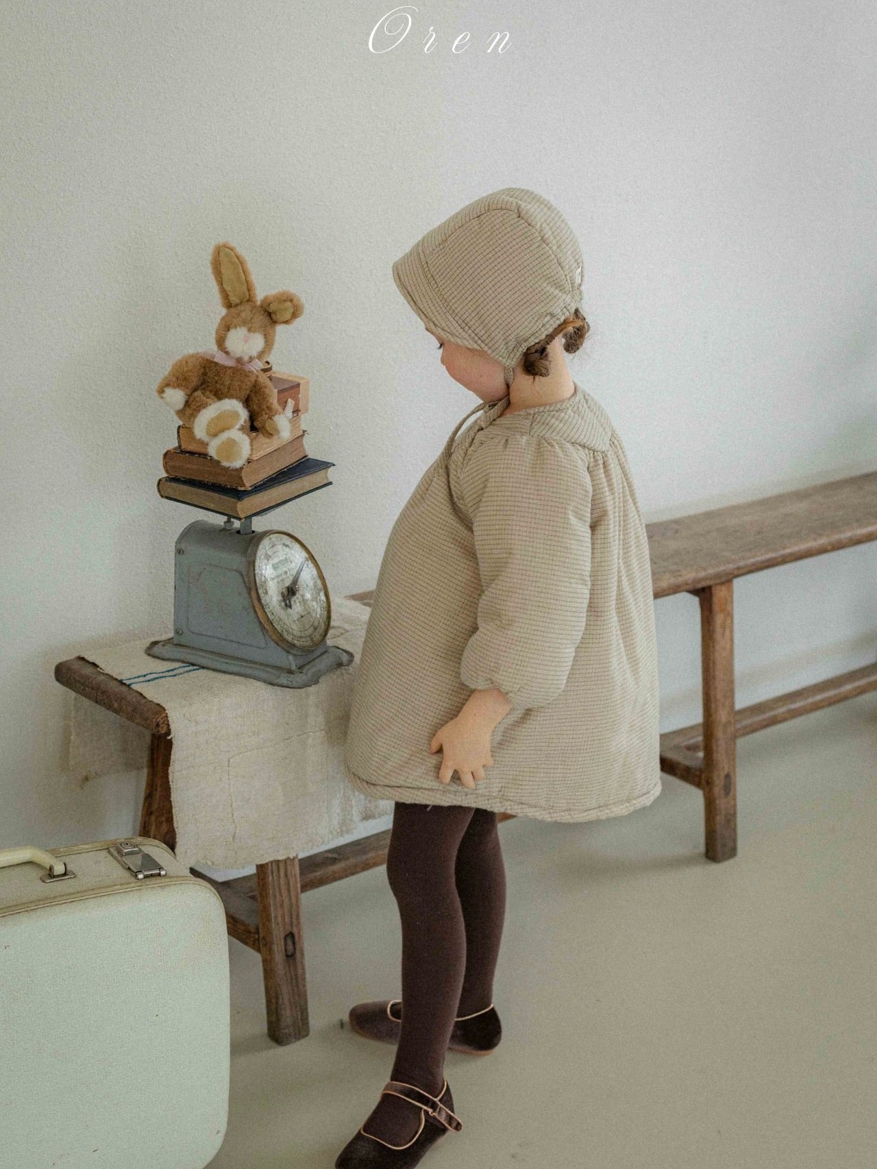 Baguette check padded bonnet (baby and kids)