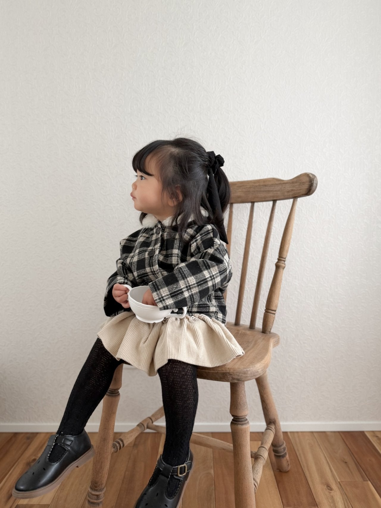 Check collar winter coat