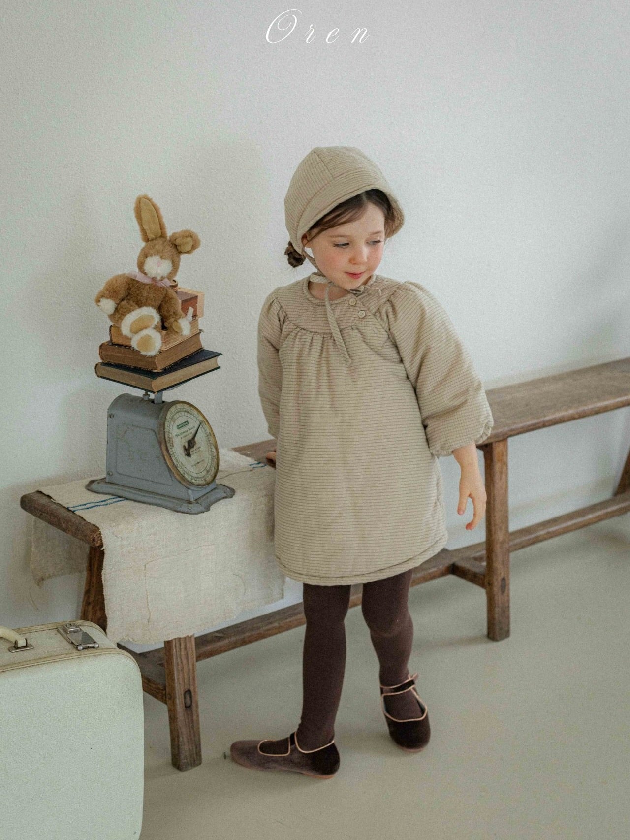 Baguette check padded bonnet (baby and kids)