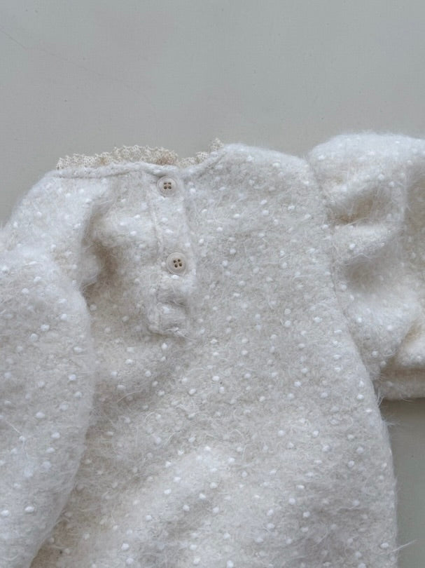 Puff sleeve wool rompers