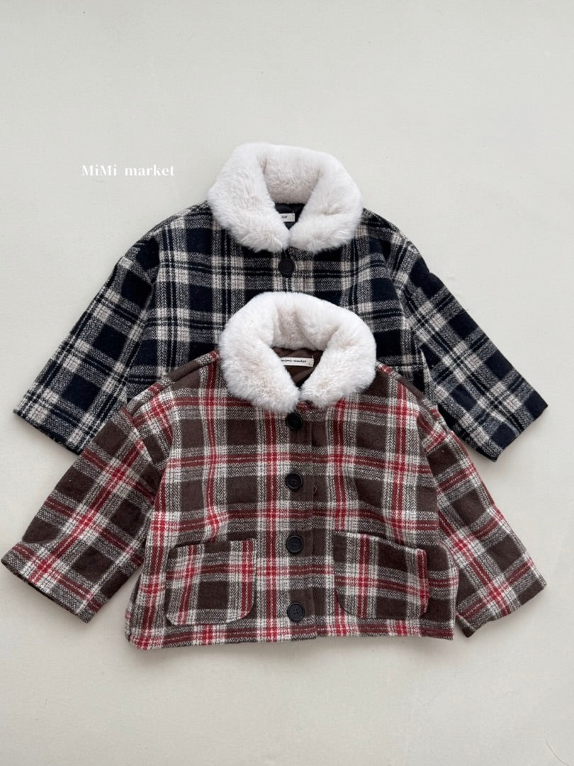 Check collar winter coat