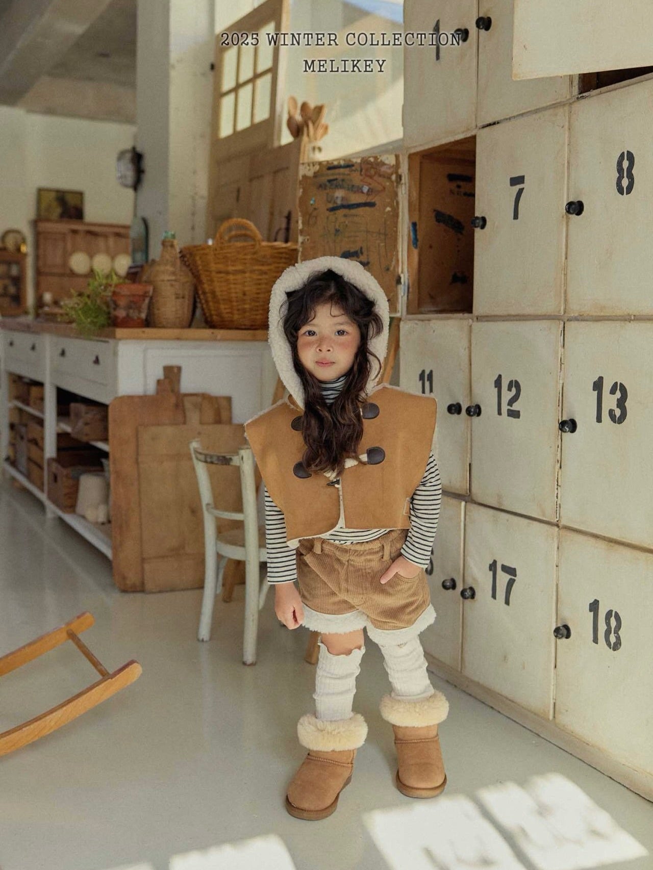 Shearling hooded cape