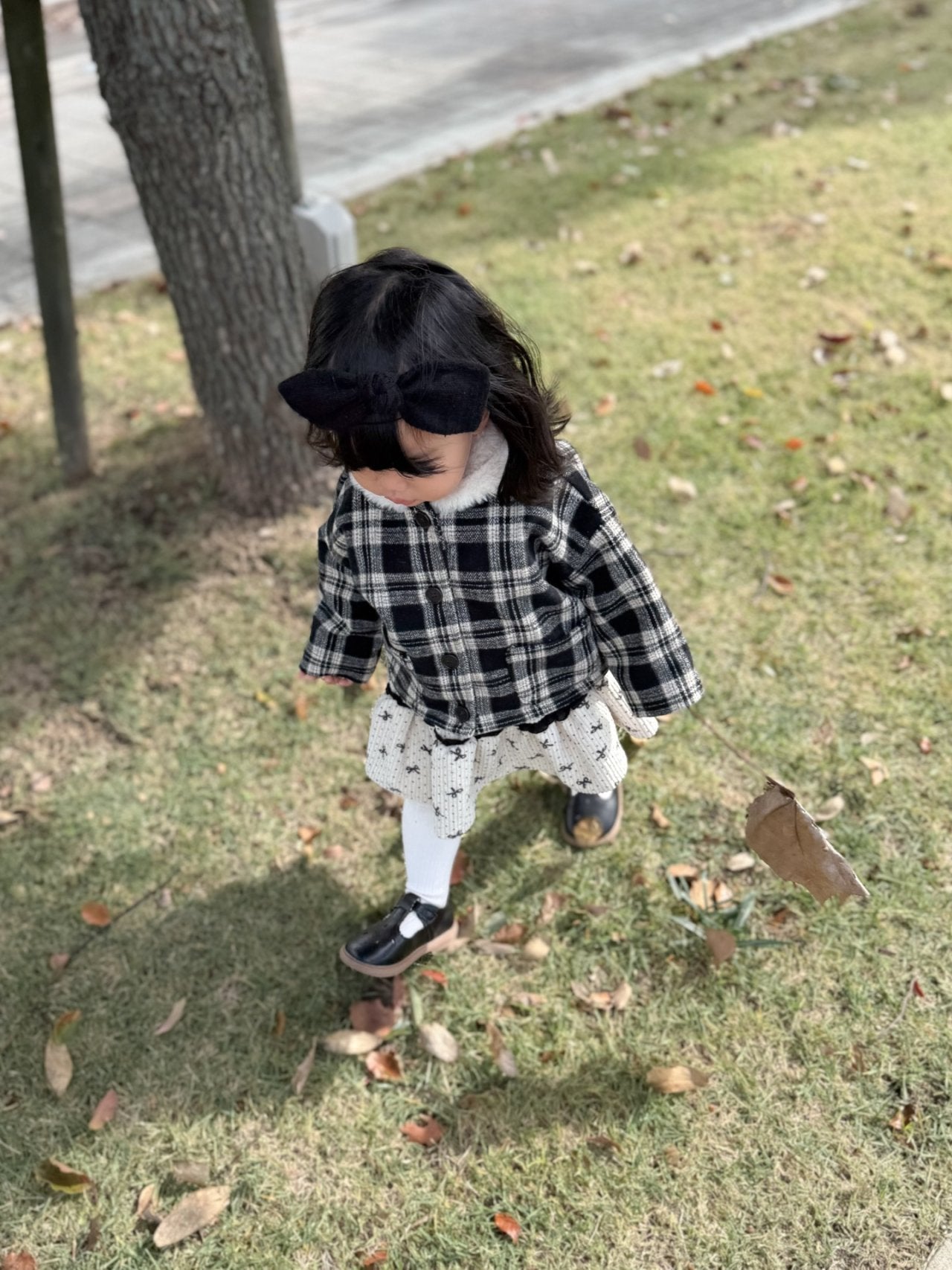 Check collar winter coat