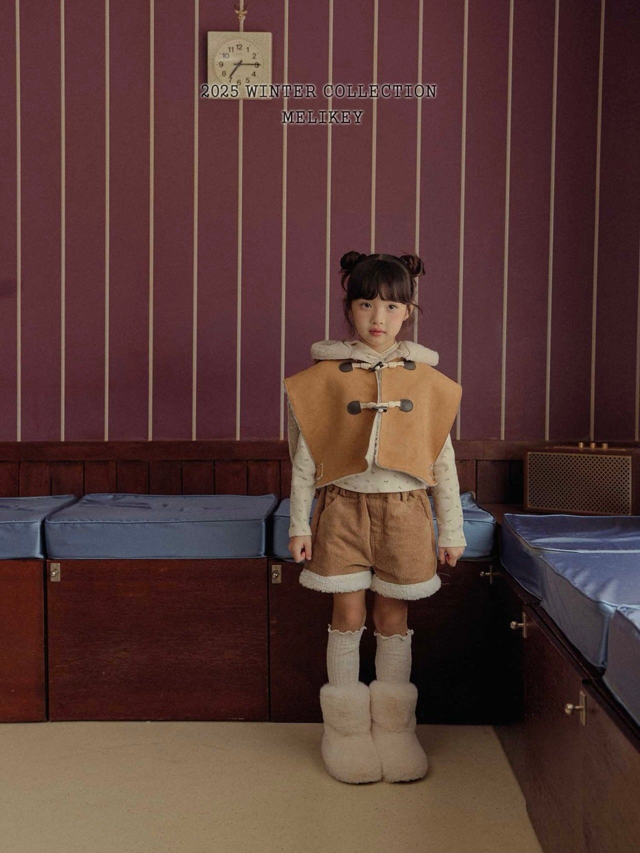 Shearling hooded cape