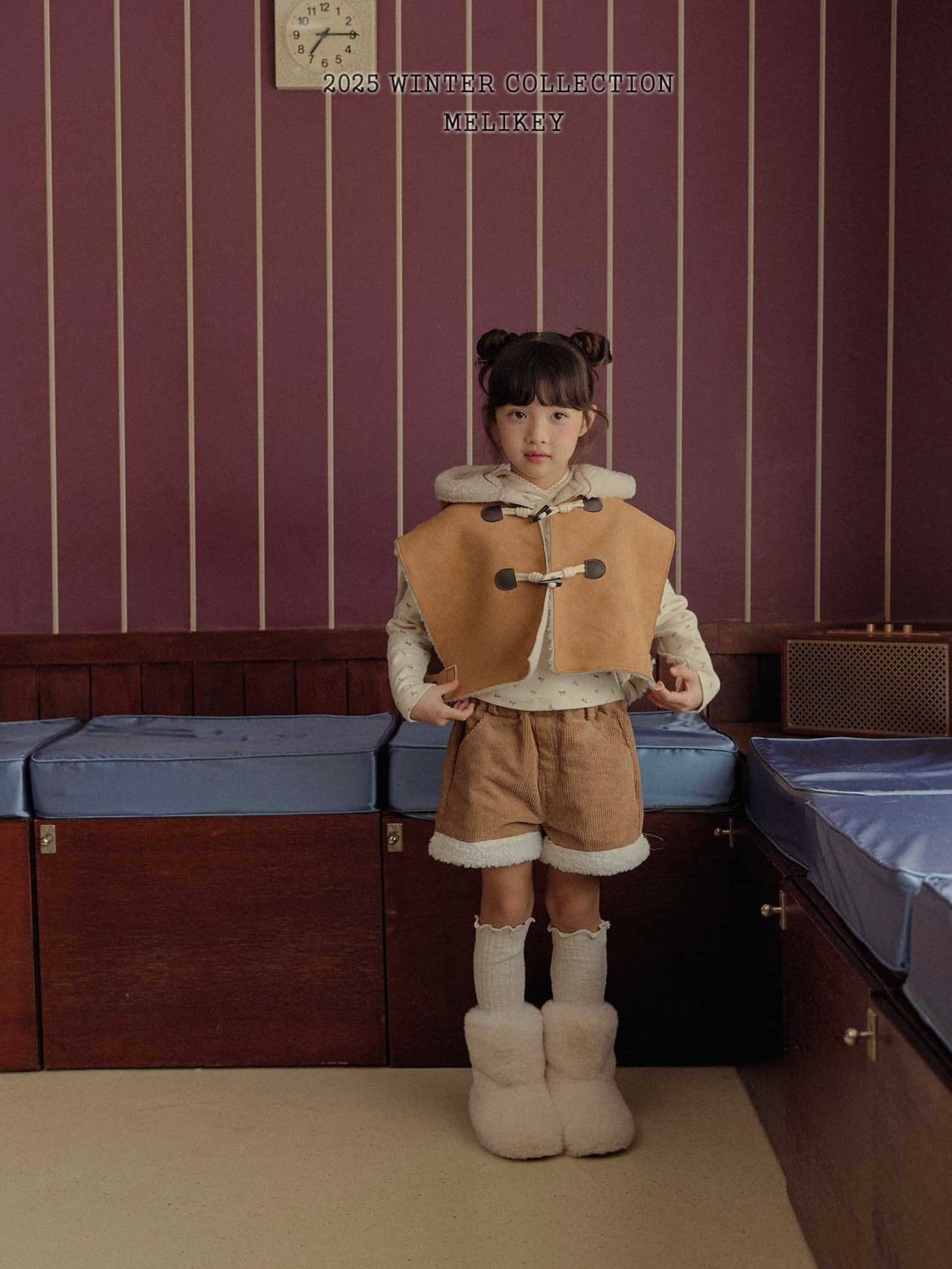 Shearling hooded cape