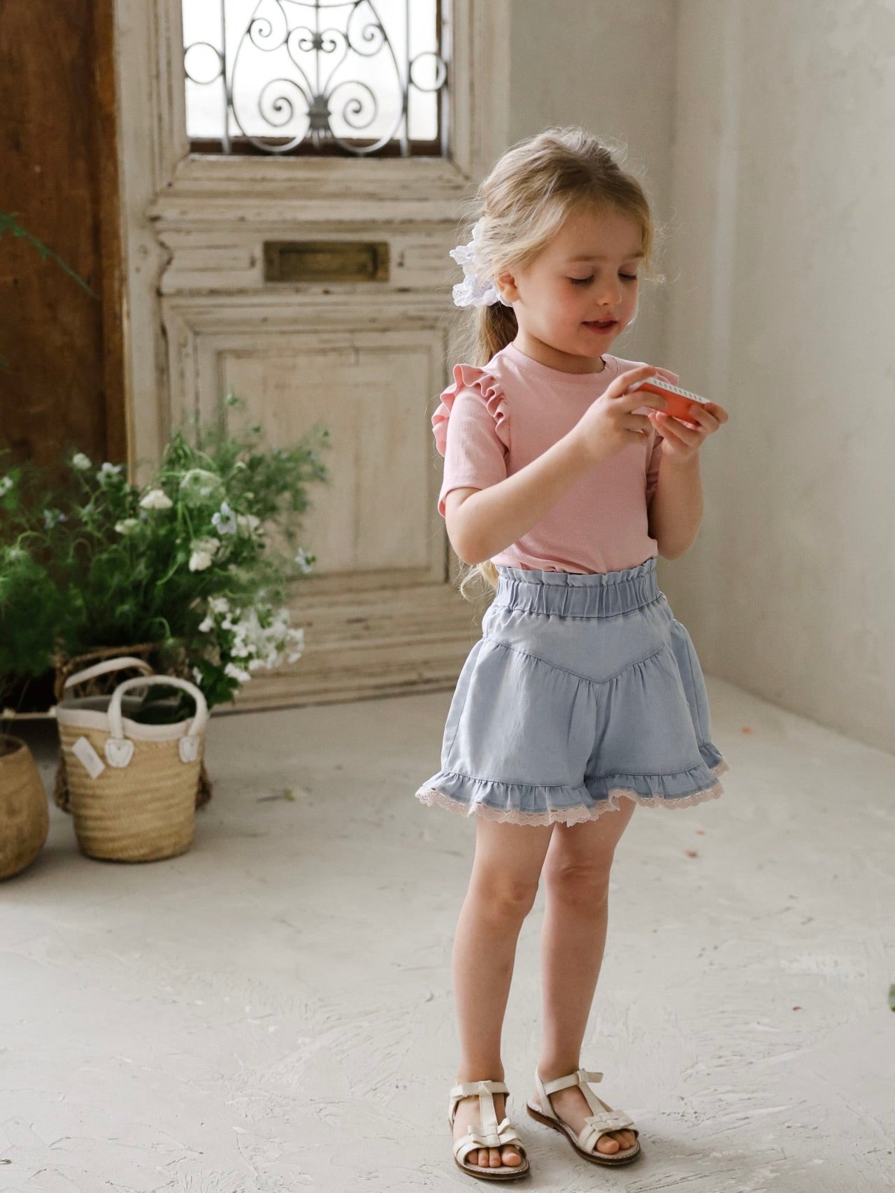 Rose denim pants
