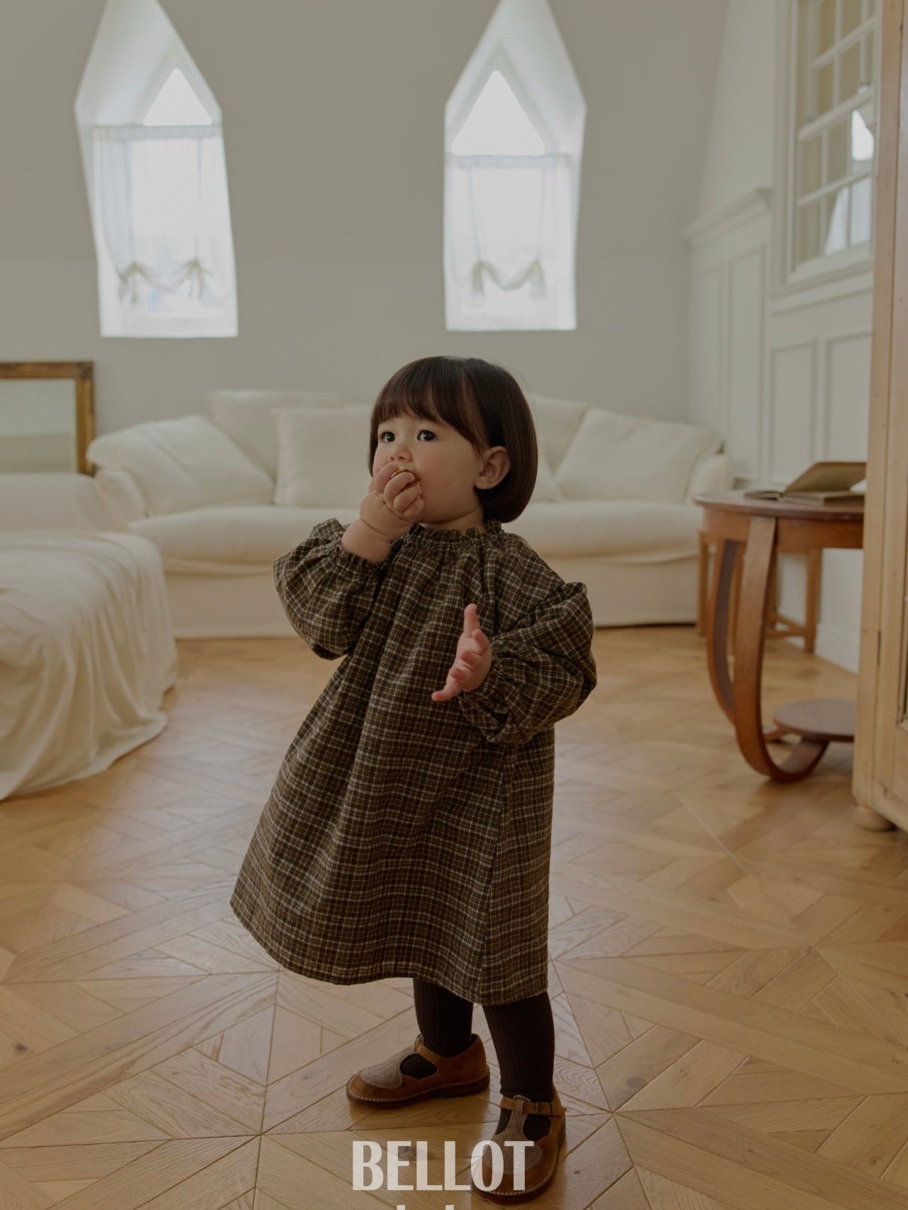 Peach check one piece