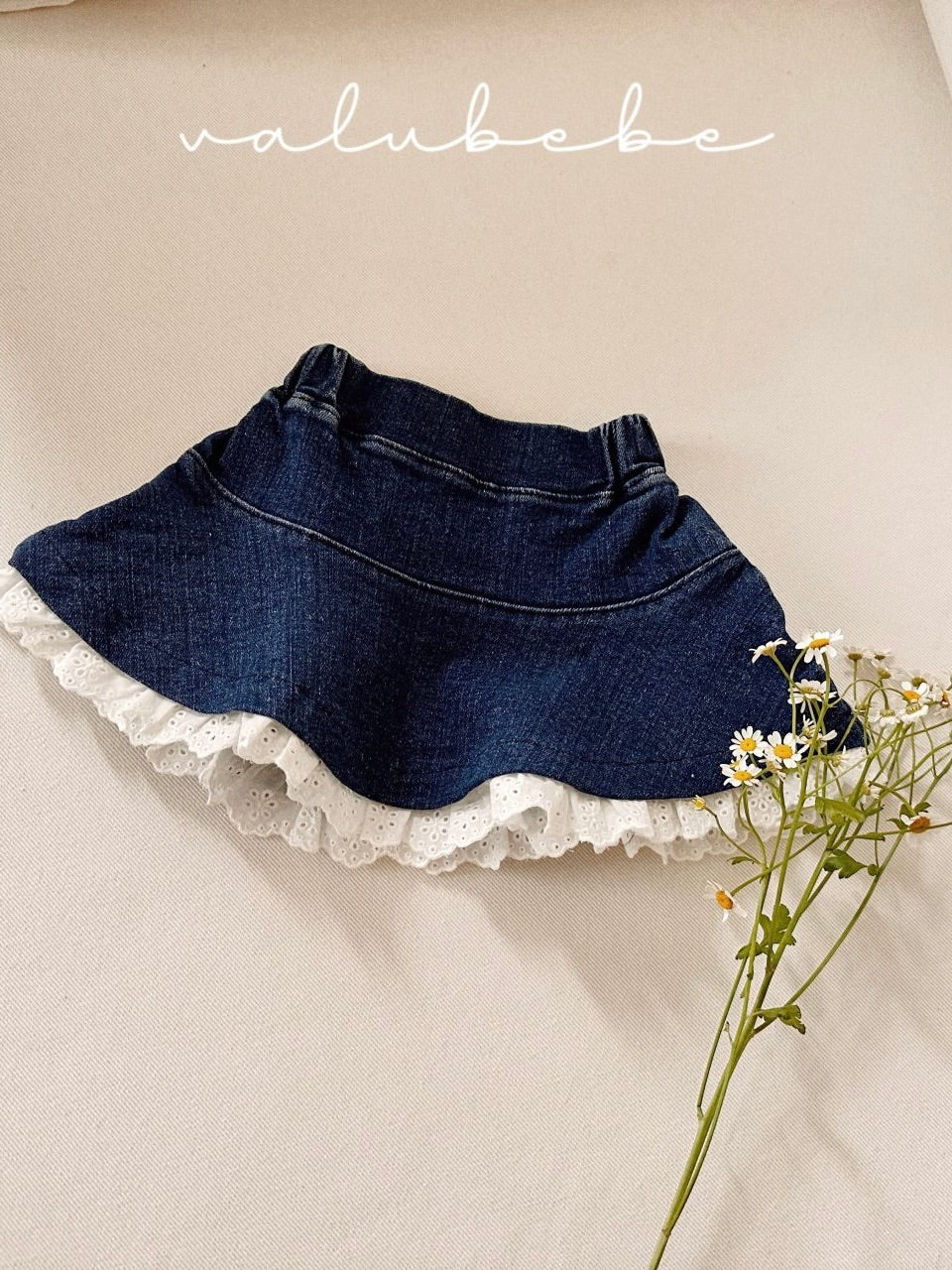 Lace denim frill skirt