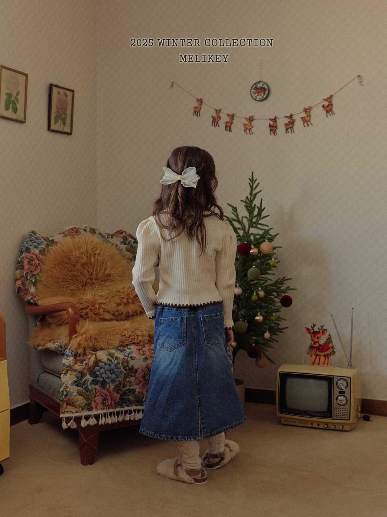 A-line long denim skirt