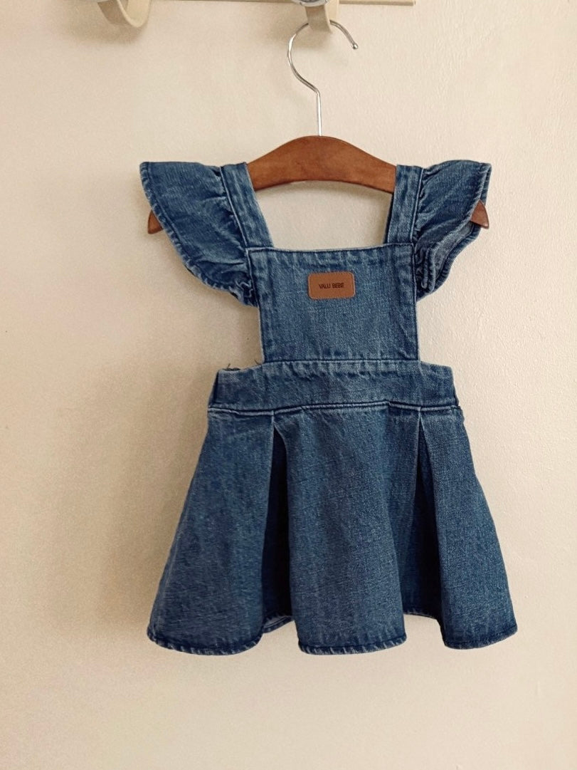 Frill wing denim one piece