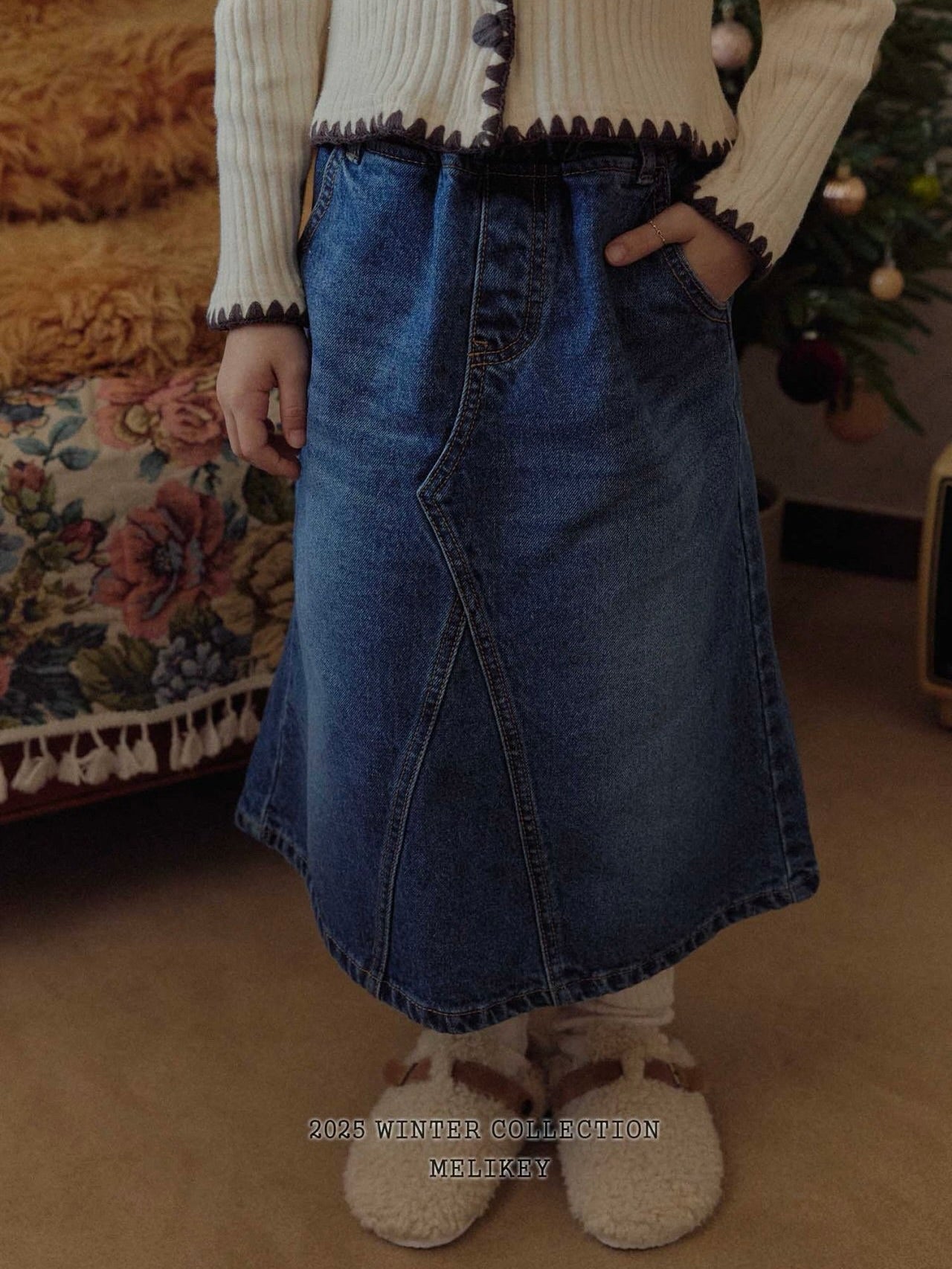 A-line long denim skirt