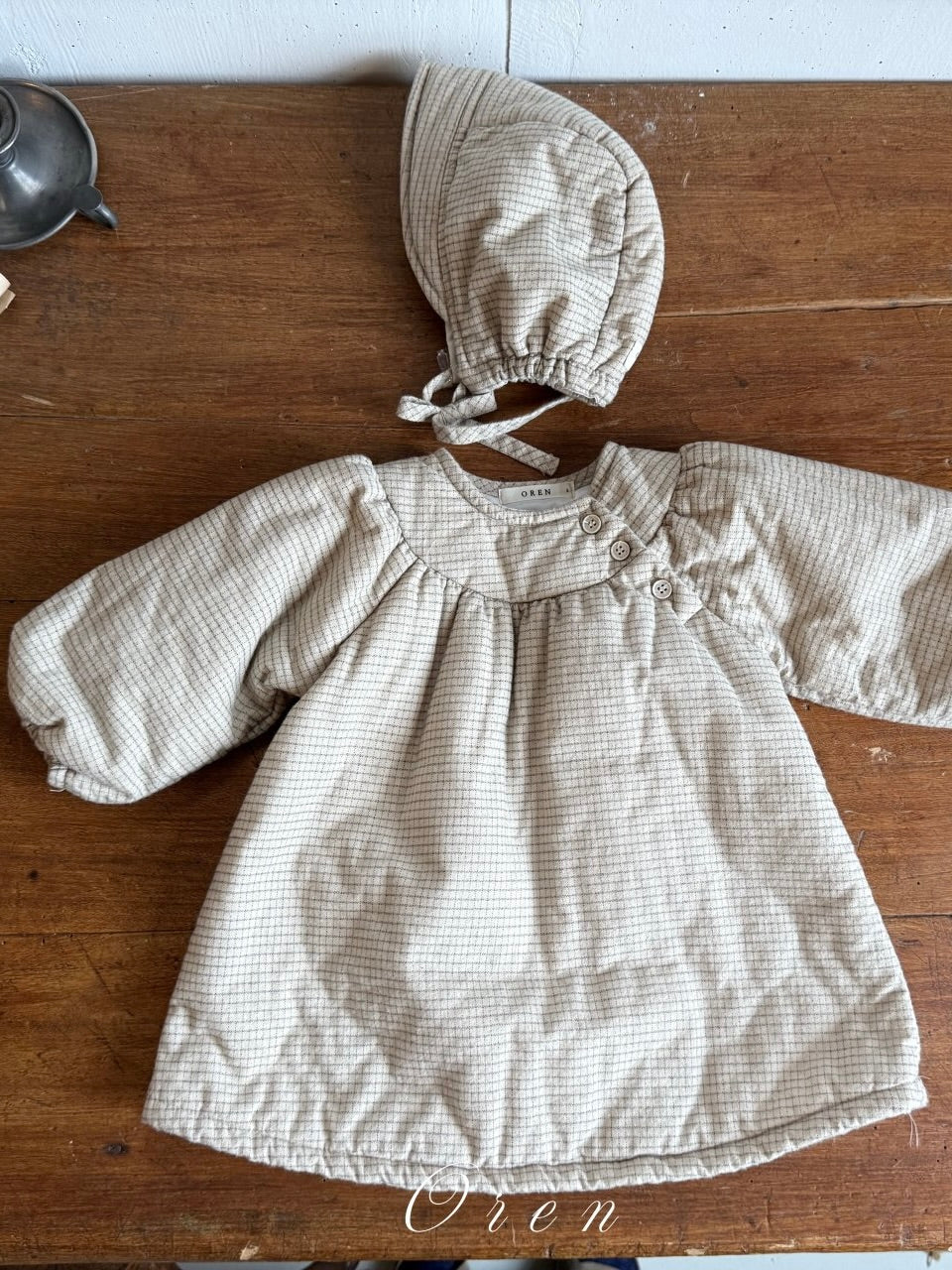 Baguette check padded bonnet (baby and kids)