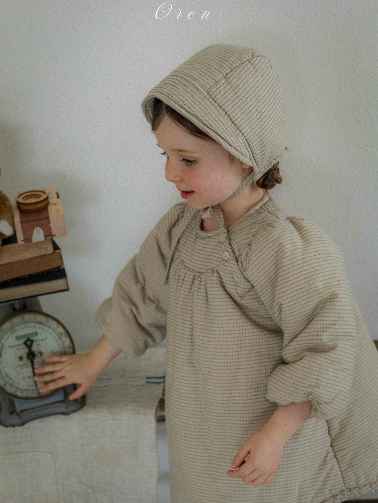 Baguette check padded bonnet (baby and kids)
