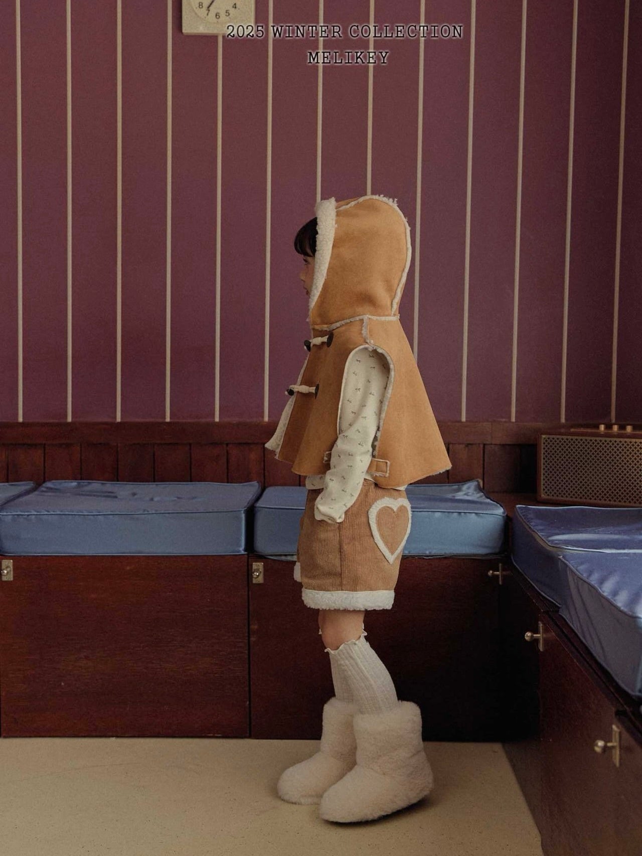 Shearling hooded cape