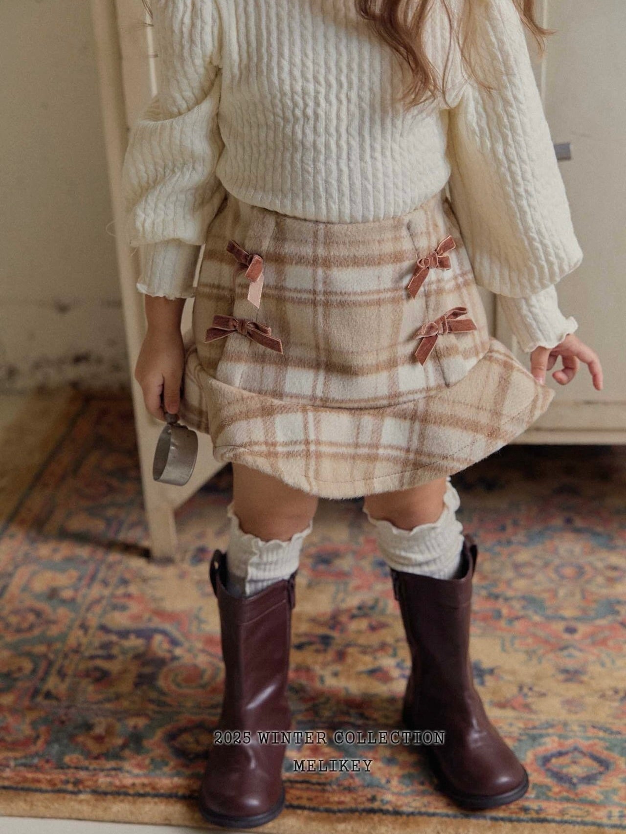 Wool check skirt