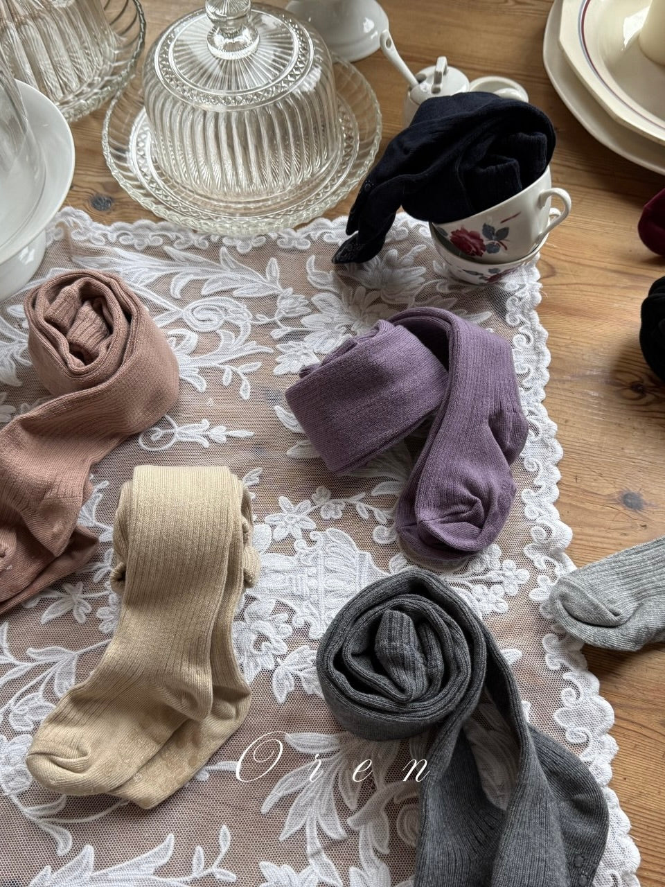 Velour ribbed tights